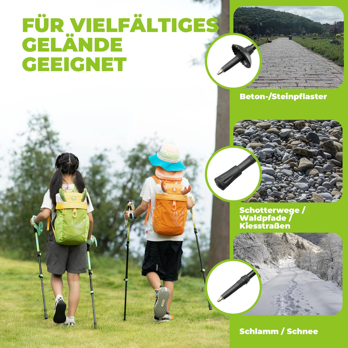 Qunature Kinder-Wanderstöcke – 51–100 cm verstellbar, Aluminium, 1 Stück