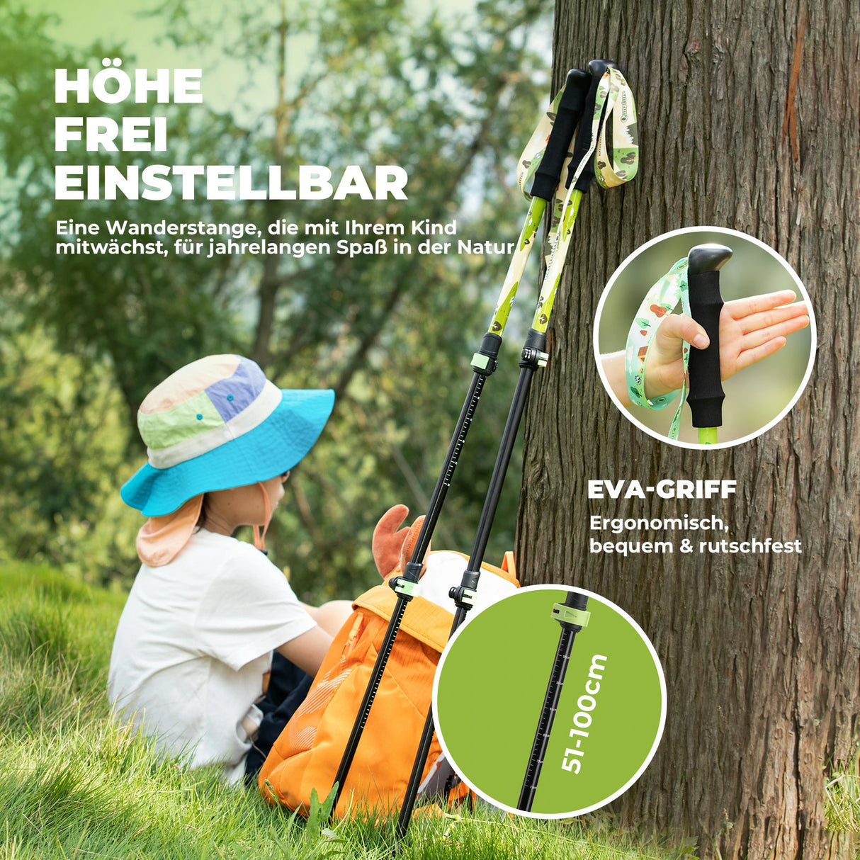 Qunature Kinder-Wanderstöcke – 51–100 cm verstellbar, Aluminium, 1 Stück