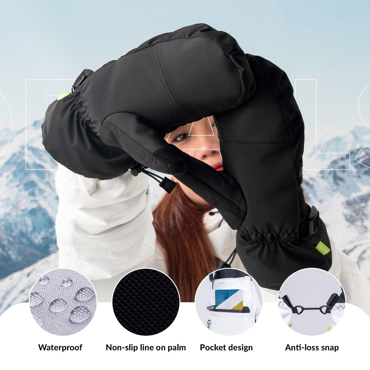 Qunature Wasserdichte Skihandschuhe XS-XL #Color_Schwarz