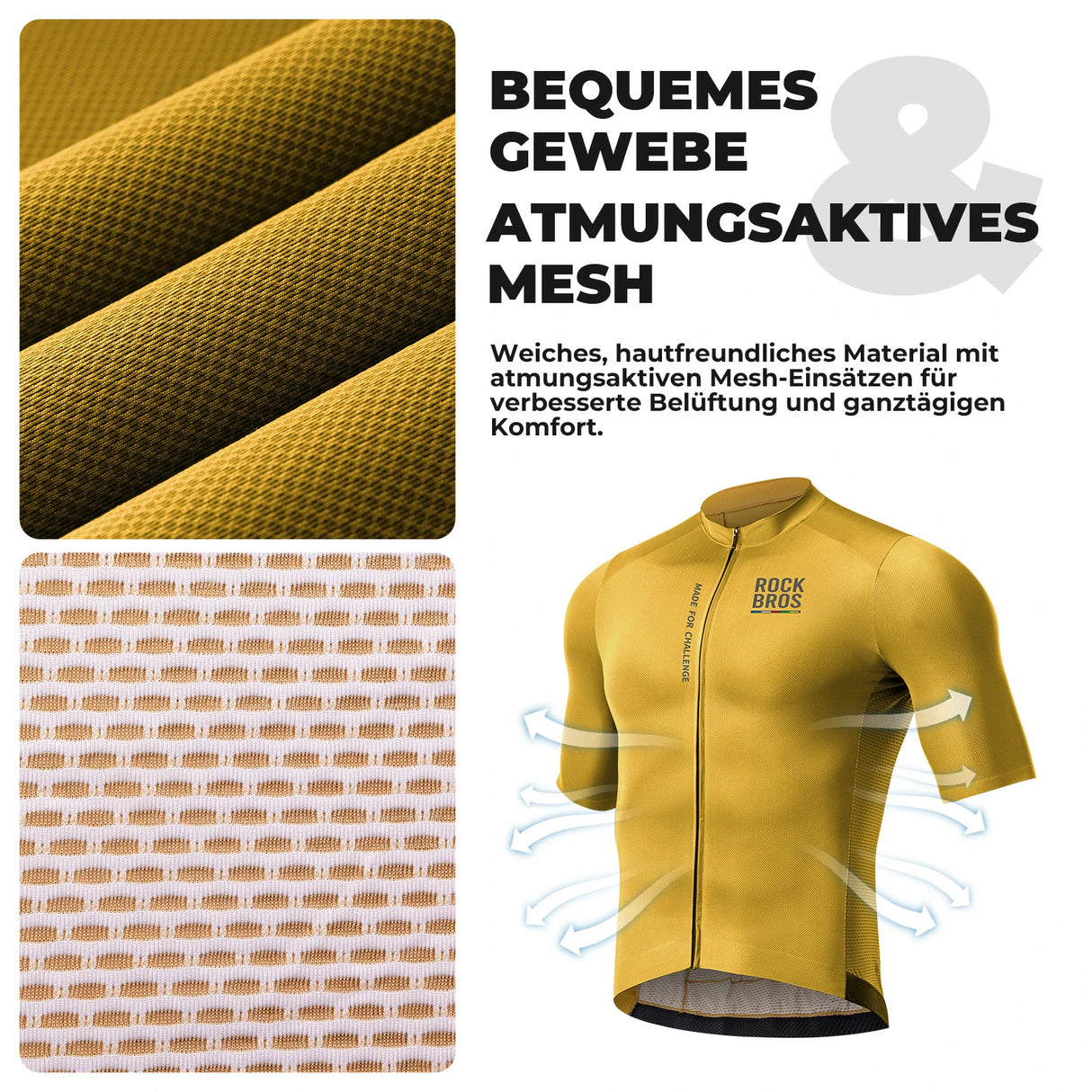 ROAD TO SKY Herren Kurzarm-Radtrikot Jersey für MTB & Rennrad-Gelb