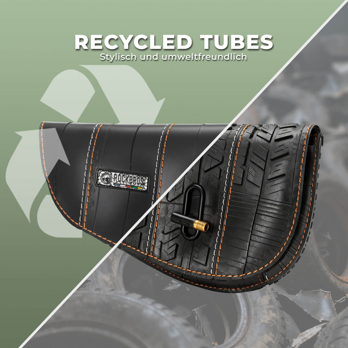 ROAD TO SKY nachhaltige Fahrrad-Oberrohrtasche aus recycelten Reifen mit 0,5 L