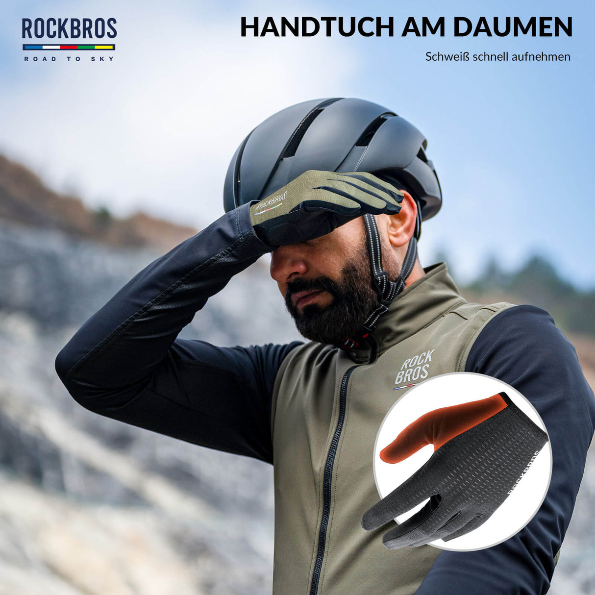 ROAD TO SKY Fahrrad Handschuhe Atmungsaktiv mit Touchscreen Sommer/Frühling-Grün