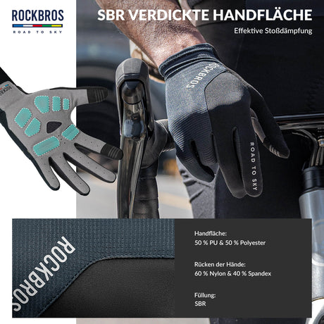 ROAD TO SKY Fahrradhandschuhe mit Touchscreen Atmungsaktiv Herren/Damen-Blau