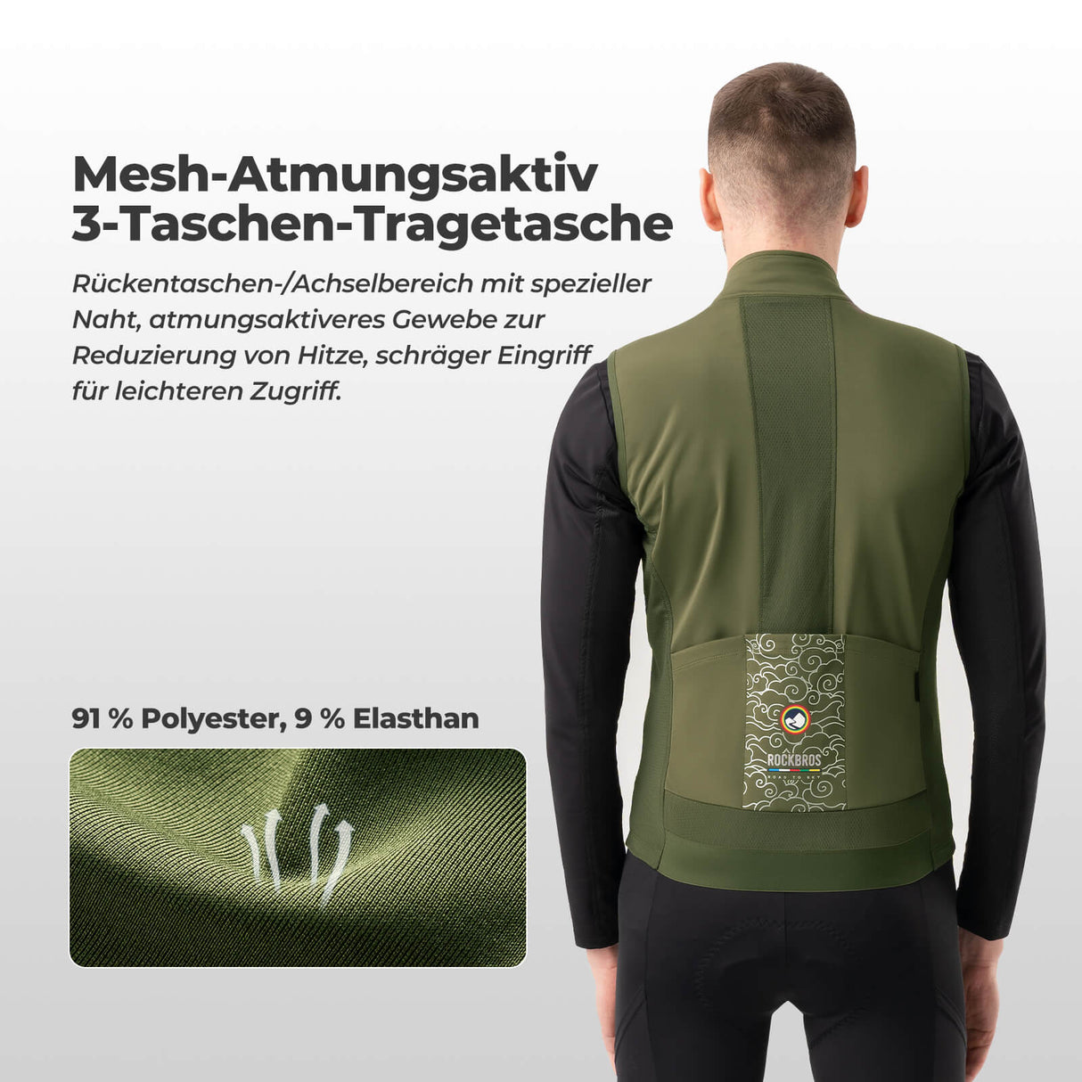 ROAD TO SKY Herren Fahrradjacke Ärmellose Weste Laufweste Atmungsaktiv