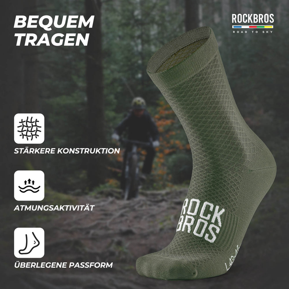 ROAD TO SKY Sportsocken Baumwolle Atmungsaktive Laufsocken für MTB & Rennrad-Grün