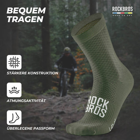 ROAD TO SKY Sportsocken Baumwolle Atmungsaktive Laufsocken für MTB & Rennrad-Grün