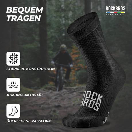 ROAD TO SKY Sportsocken Baumwolle Atmungsaktive Laufsocken für MTB & Rennrad-Schwarz