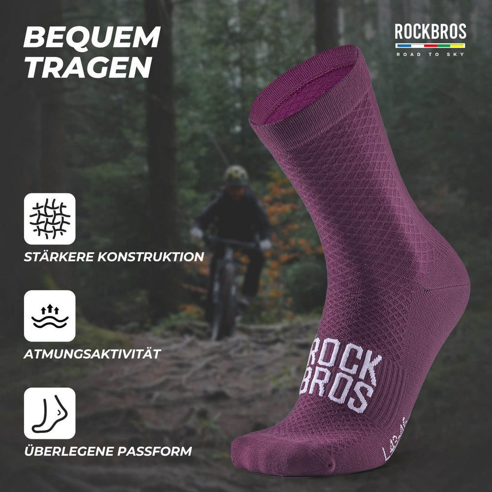 ROAD TO SKY Sportsocken Baumwolle Atmungsaktive Laufsocken für MTB & Rennrad-Violett