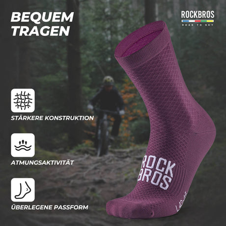 ROAD TO SKY Sportsocken Baumwolle Atmungsaktive Laufsocken für MTB & Rennrad-Violett