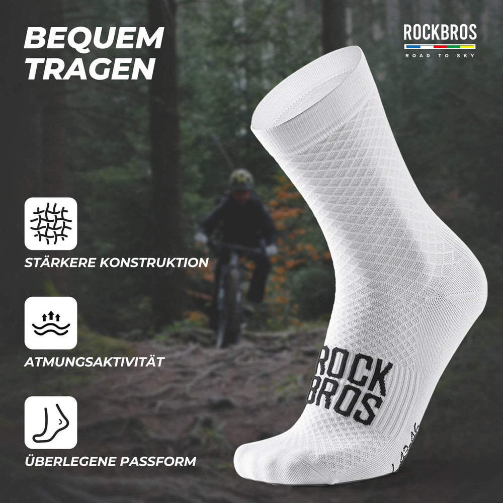ROAD TO SKY Sportsocken Baumwolle Atmungsaktive Laufsocken für MTB & Rennrad-Weiß