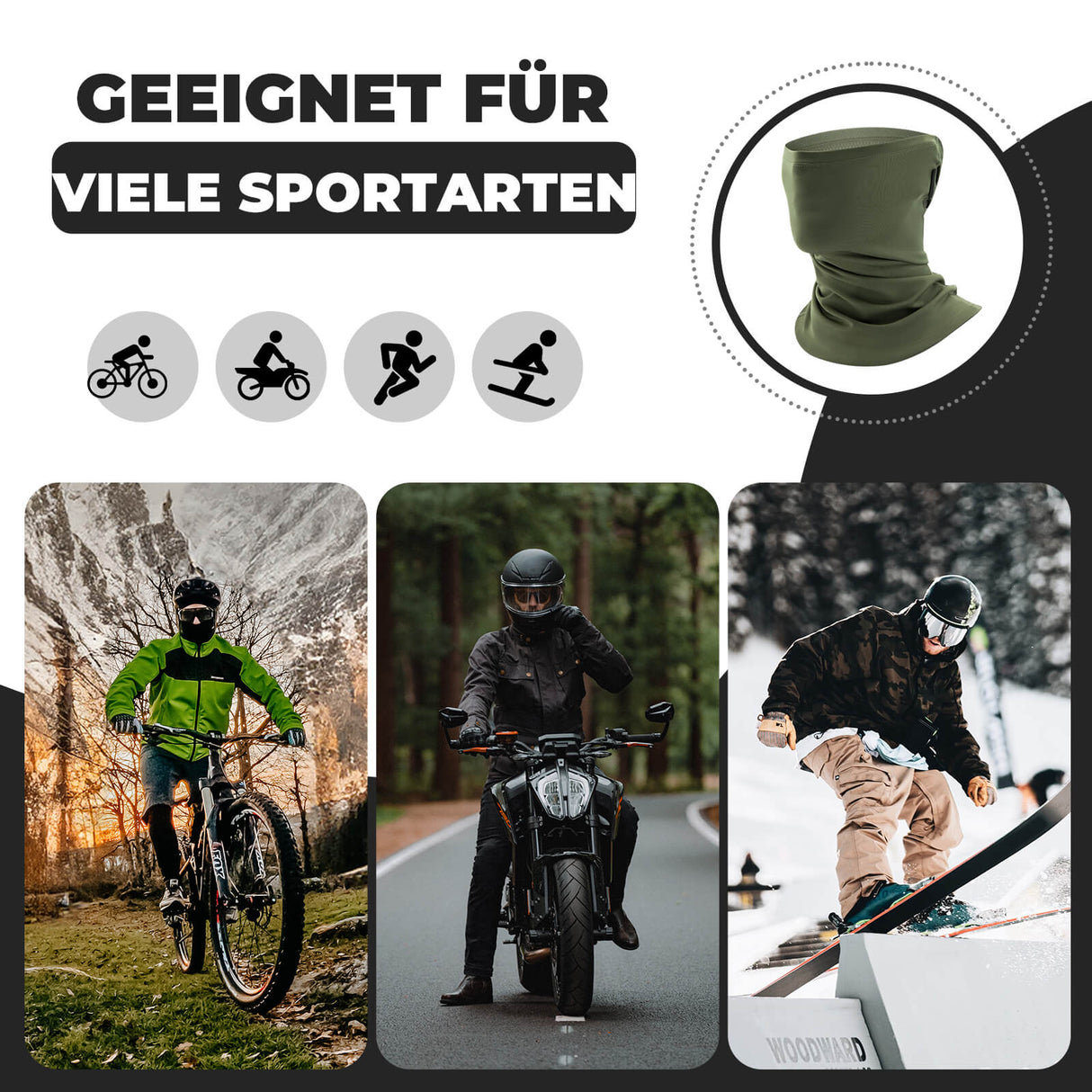 ROAD TO SKY Sturmhaube Atmungsaktiv Schlauchtuch Warm Winddicht Balaclavas-Grün