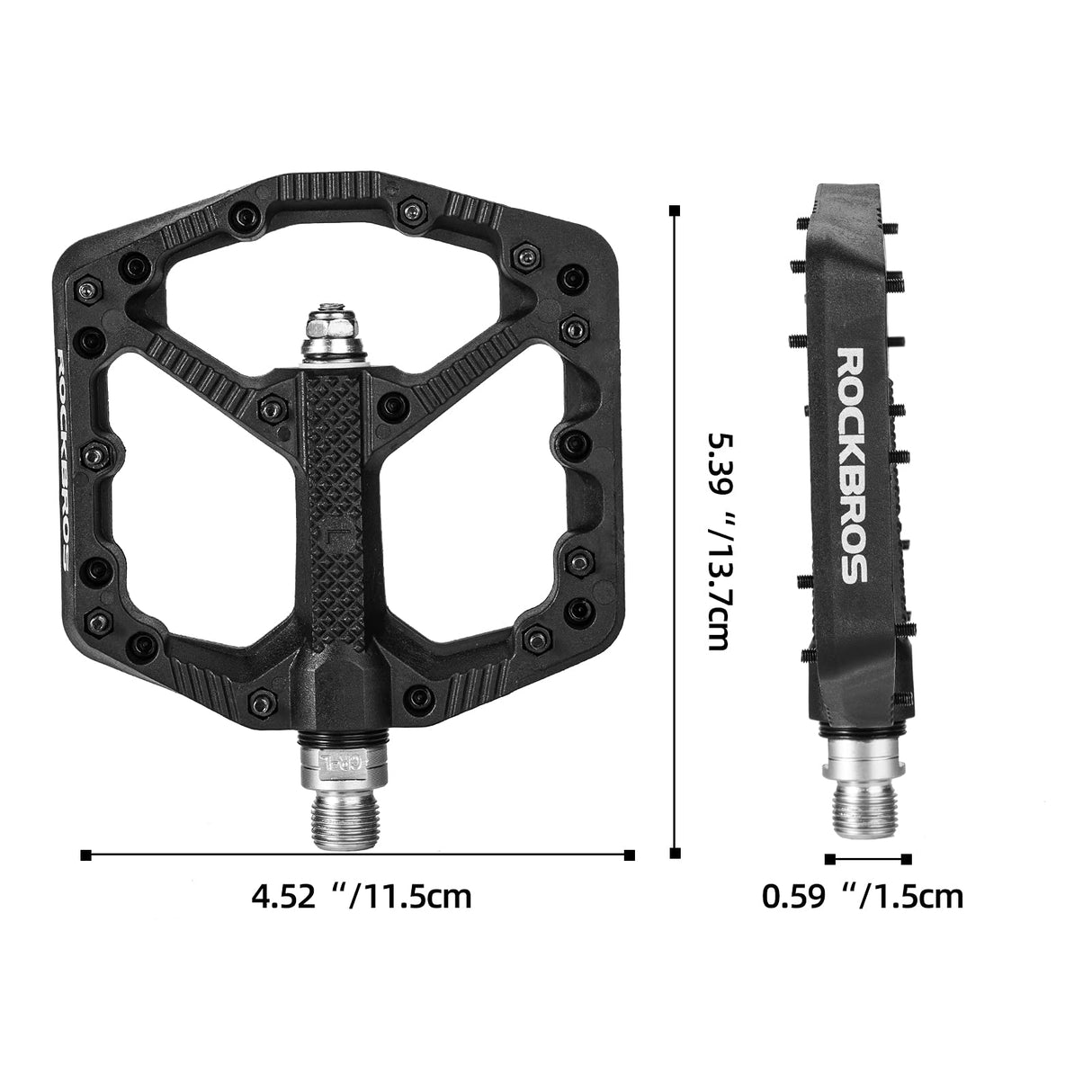 ROCKBROS Bike Pedals Nylon MTB Pedals Non-Slip Wear-Resistant (Pair) #Color_Black