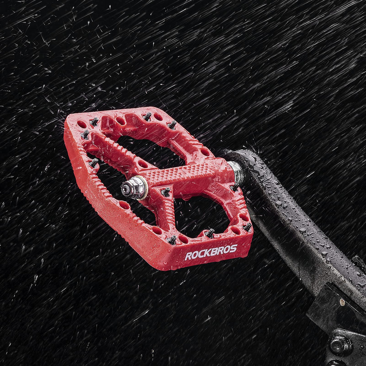 ROCKBROS Bike Pedals Nylon MTB Pedals Non-Slip Wear-Resistant (Pair) #Color_Red