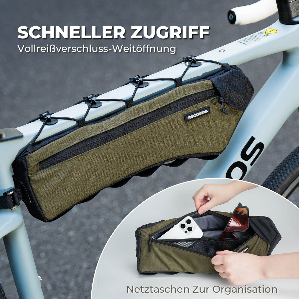 ROCKBROS Fahrrad Rahmentasche Dreiecktasche 1.9L Ultradünn & Schnellzugriff