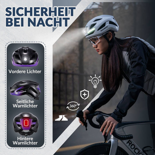 ROCKBROS Fahrradhelm mit Licht, mit USB 1800 mAh Atmungsaktiv 58-60 cm Schwarz Lila