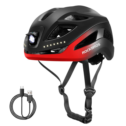 ROCKBROS Fahrradhelm mit Licht, mit USB 1800 mAh Atmungsaktiv 58-60 cm Schwarz Rot