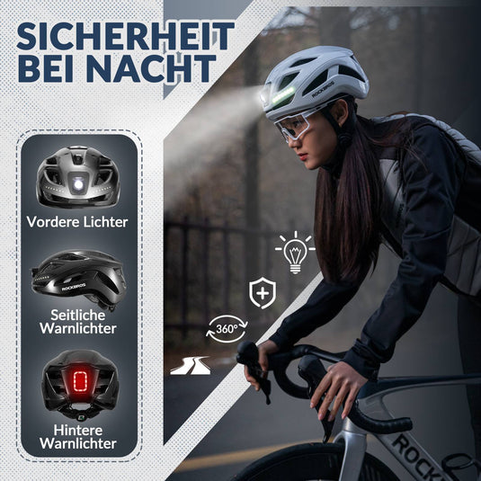 ROCKBROS Fahrradhelm mit Licht, mit USB 1800 mAh Atmungsaktiv 58-60 cm Schwarz
