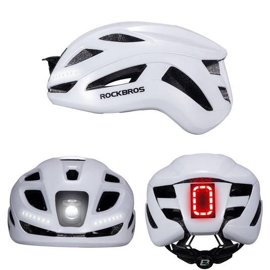 ROCKBROS Fahrradhelm mit Licht, mit USB 1800 mAh Atmungsaktiv 58-60 cm Weiß