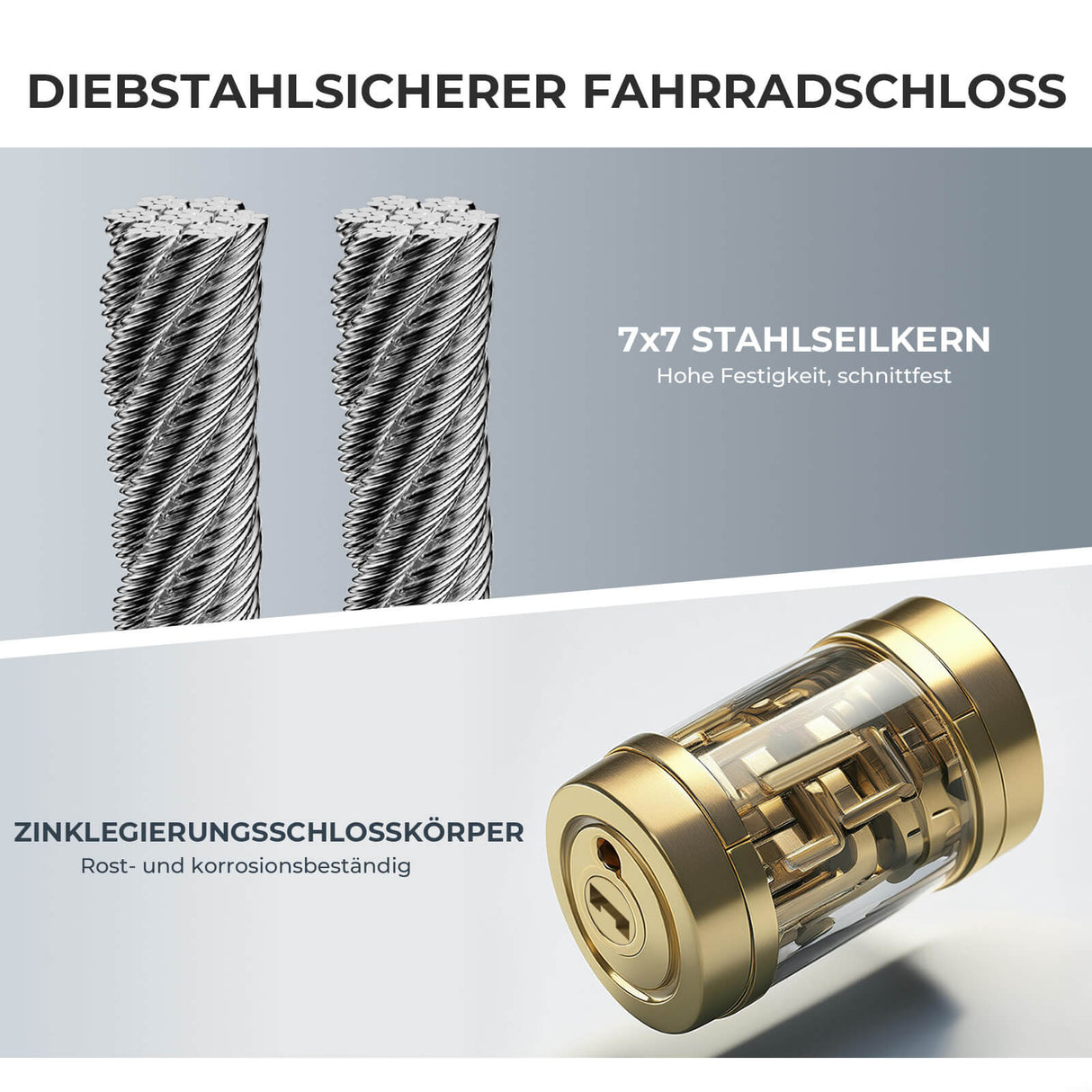 ROCKBROS Fahrradschloss – 110 cm Länge, 11 mm Stärke