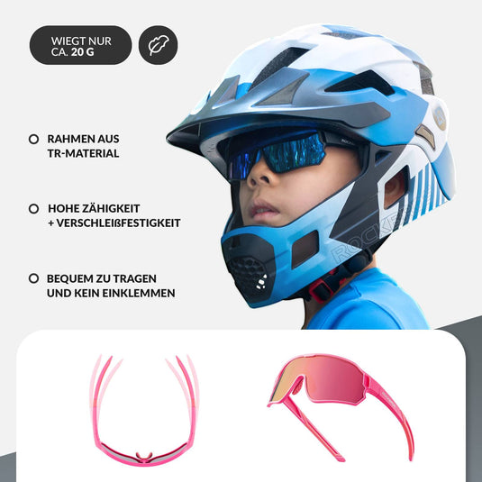 ROCKBROS Kinder Fahrradbrille UV400-Schutz Polarisierte Sonnenbrille Rosa