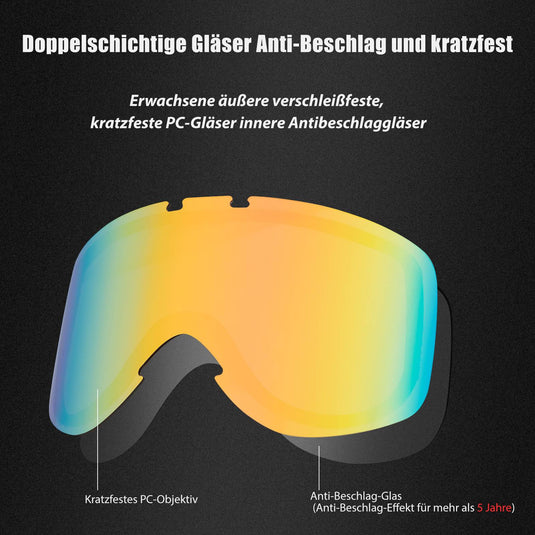 ROCKBROS Kinder Skibrille 100 % UV-Schutz winddicht Ski Schutzbrille