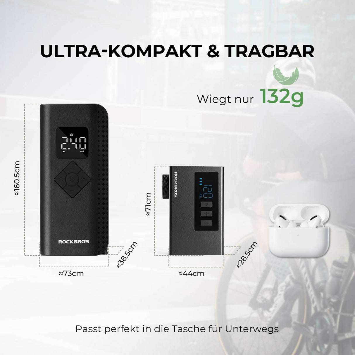 ROCKBROS MINI Elektrische Fahrradpumpe AS240 Pro – Tragbare Kraft für unterwegs!