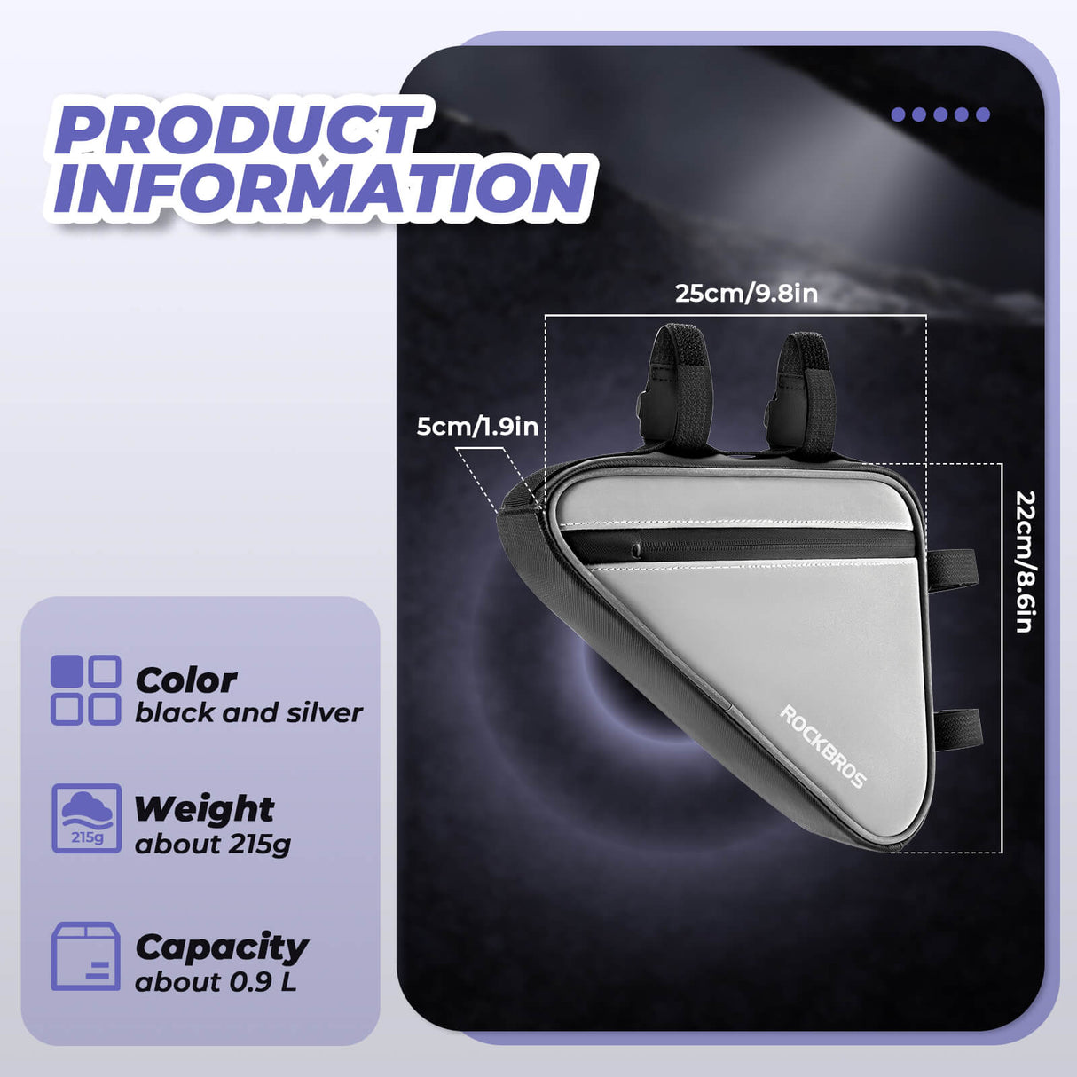 ROCKBROS reflektierende Rahmentasche in Dreiecksform, 0,9L Kapazität, ideal für zusätzliche Sicherheit und Stauraum beim Radfahren