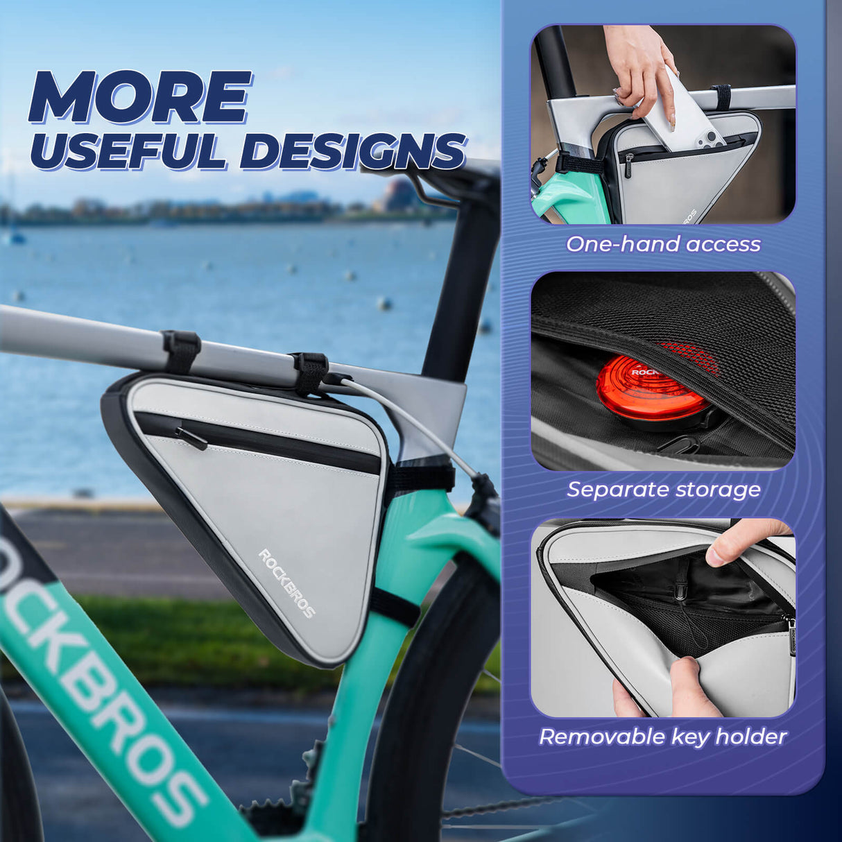 ROCKBROS reflektierende Rahmentasche in Dreiecksform, 0,9L Kapazität, ideal für zusätzliche Sicherheit und Stauraum beim Radfahren