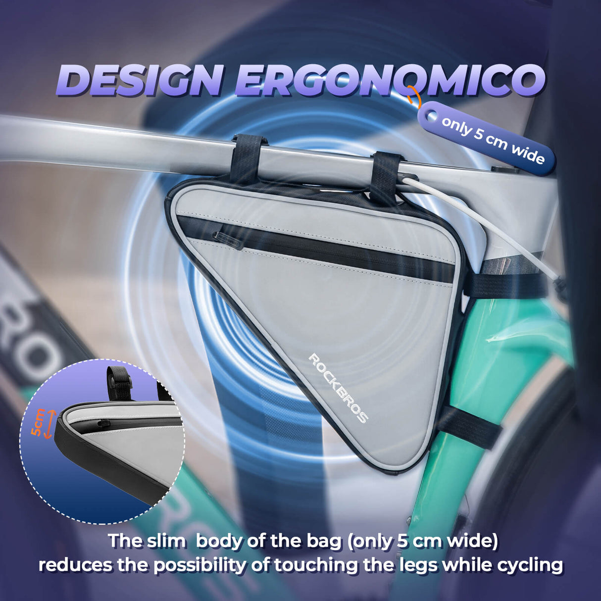 ROCKBROS reflektierende Rahmentasche in Dreiecksform, 0,9L Kapazität, ideal für zusätzliche Sicherheit und Stauraum beim Radfahren
