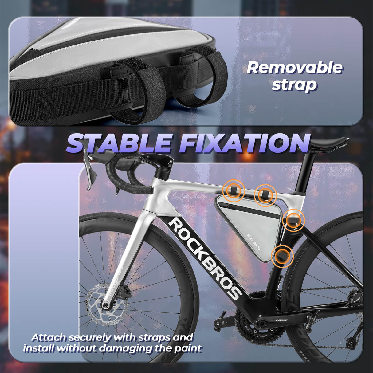 ROCKBROS reflektierende Rahmentasche in Dreiecksform, 0,9L Kapazität, ideal für zusätzliche Sicherheit und Stauraum beim Radfahren