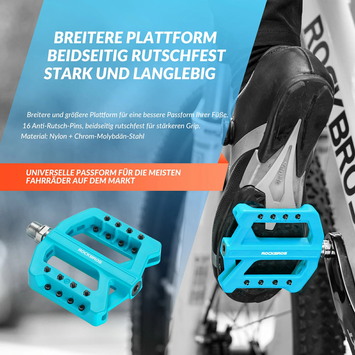 ROCKBROS Fahrradpedale 9/16 Zoll, Mountainbike Pedale aus Nylonfaser