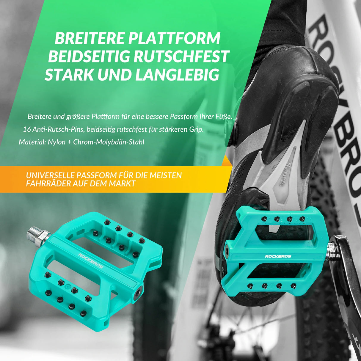 ROCKBROS Fahrradpedale 9/16 Zoll, Mountainbike Pedale aus Nylonfaser