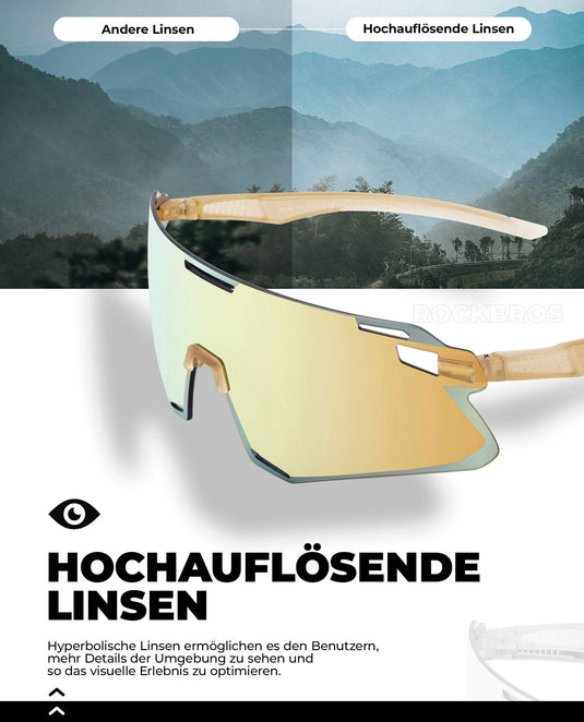 ROCKBROS Sonnenbrille Winddichte Fahrradbrille für Outdoor-Sportarten-Gold