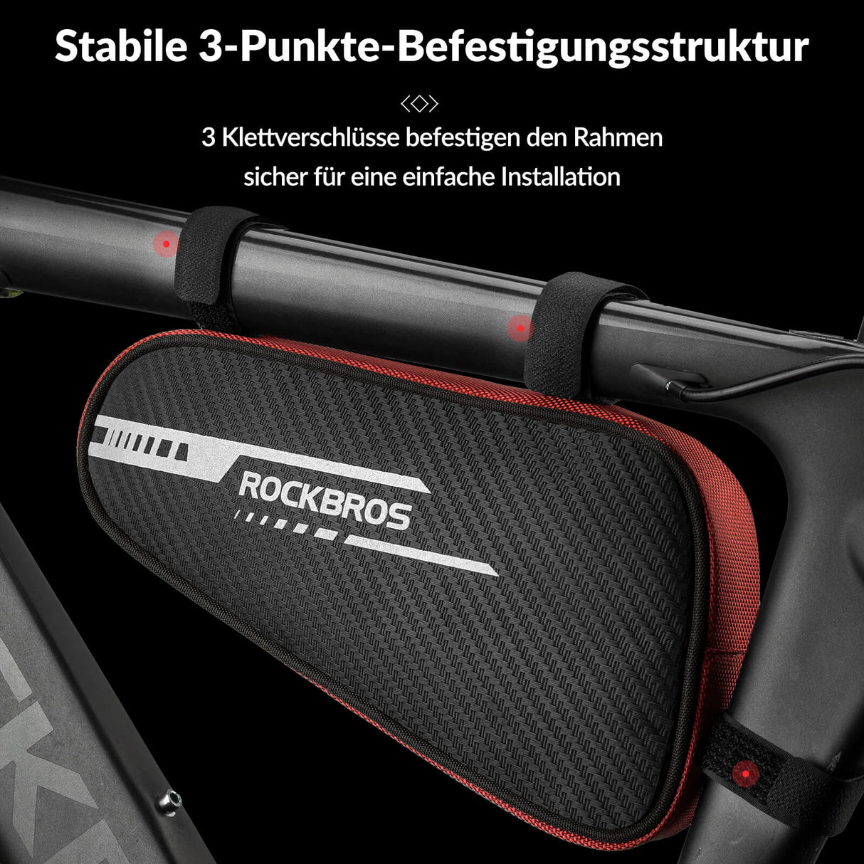 ROCKBROS 1.2L wasserdichte Rahmentasche, ideal für Mountainbikes und Rennräder, mit reflektierendem Design und einfacher Installation.