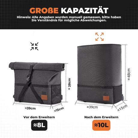 ROCKBROS 4-in-1 Fahrradtasche für Brompton Rucksack Magnetverschluss 8-10L