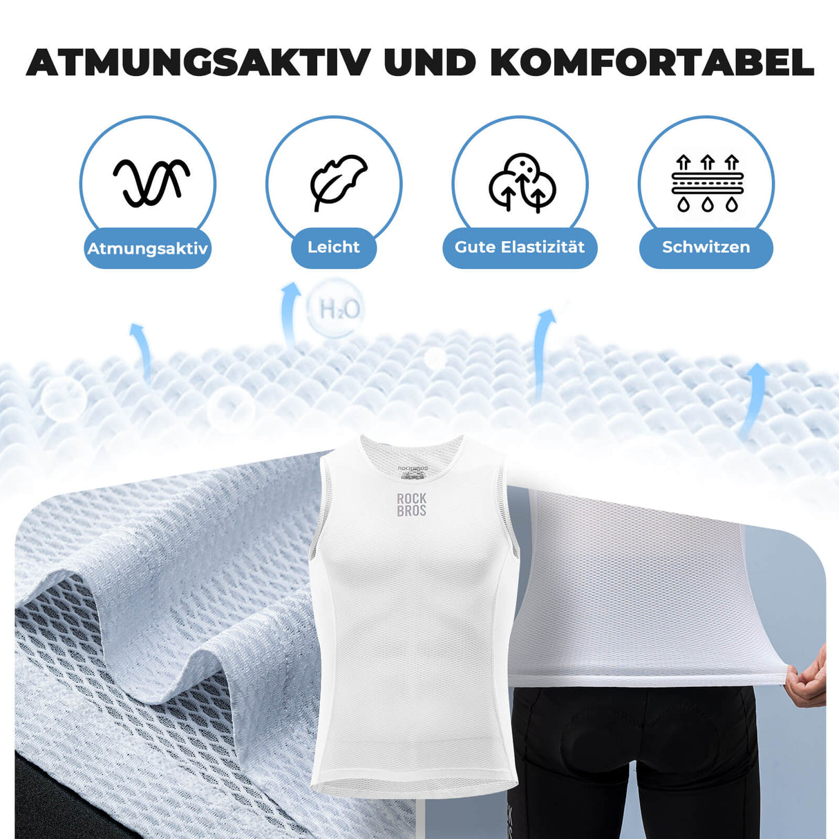 ROCKBROS Ärmellos Unterwäsche Unterhemd Fahrradtrikot Atmungsaktiv Schnelltrocknend