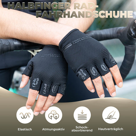 ROCKBROS Fahrrad Handschuhe Halbfinger rutschfest Stoßdämpfende Sommer-Schwarz