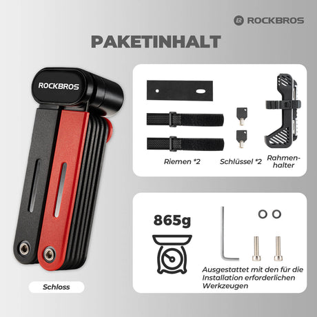 ROCKBROS Fahrrad Klapp-Fahrradschloss Robust Diebstahlschutz mit 2 Schlüsseln