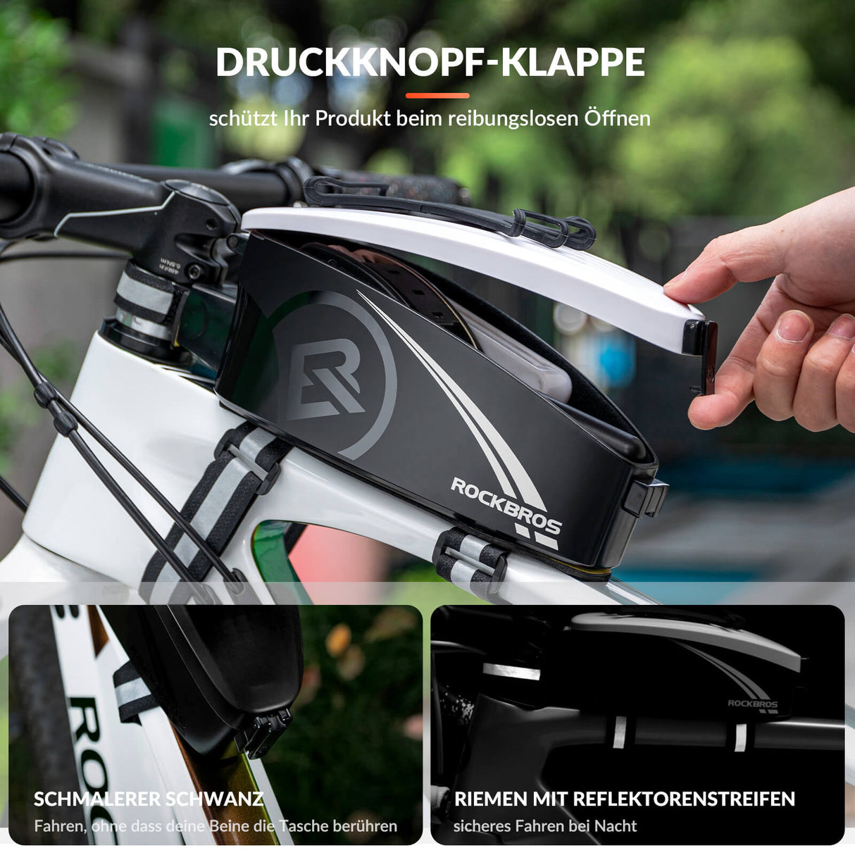 ROCKBROS Fahrrad Rahmentasche Oberrohrtasche mit Regenschutz-Weiß