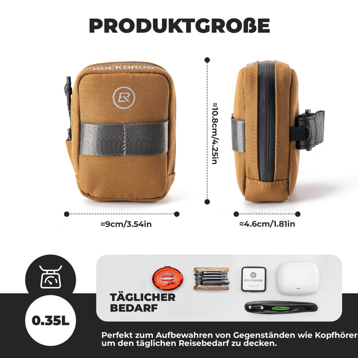 ROCKBROS Fahrrad Satteltasche Kompakte Aufbewahrungstasche Rennrad MTB-Braun