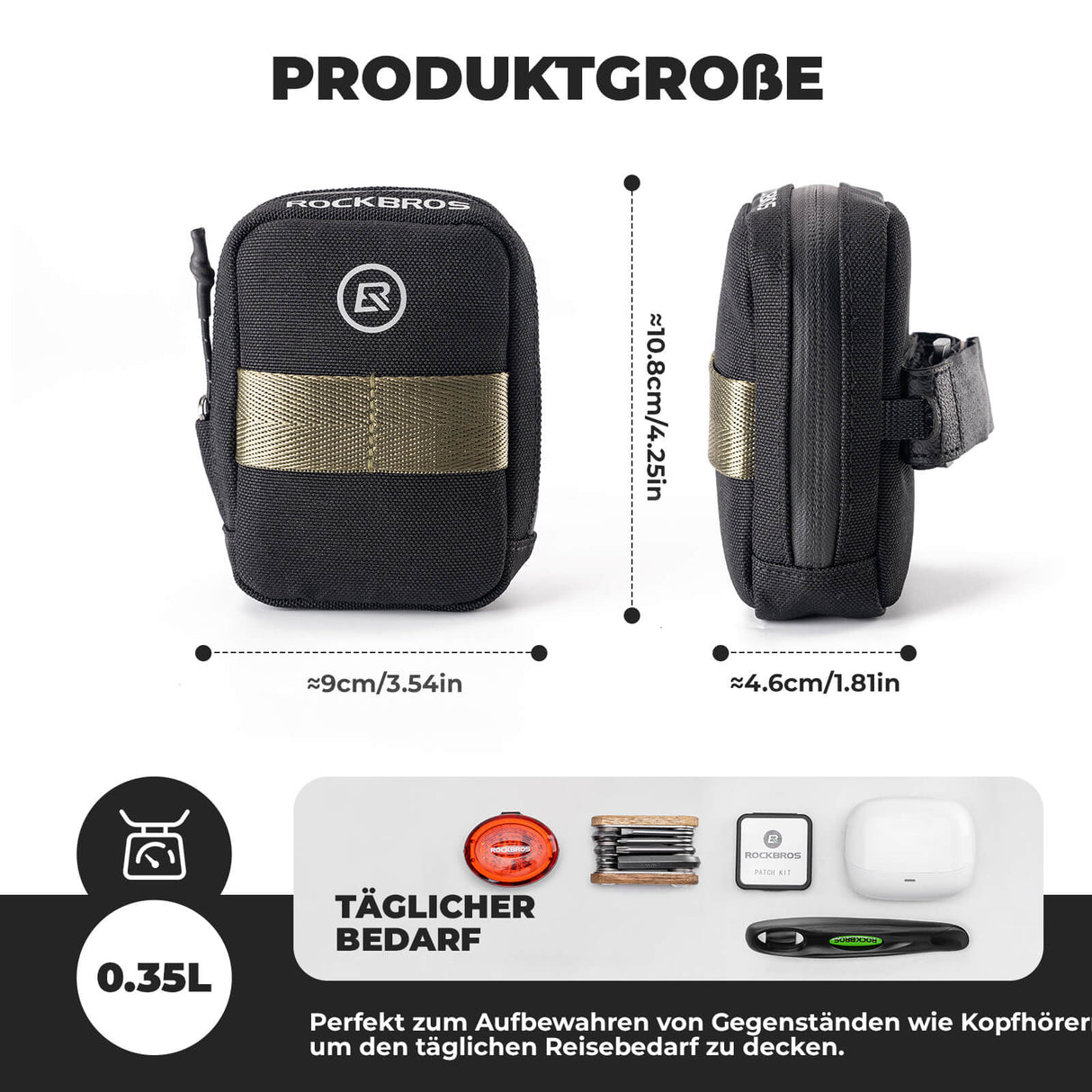 ROCKBROS Fahrrad Satteltasche Kompakte Aufbewahrungstasche Rennrad MTB-Schwarz