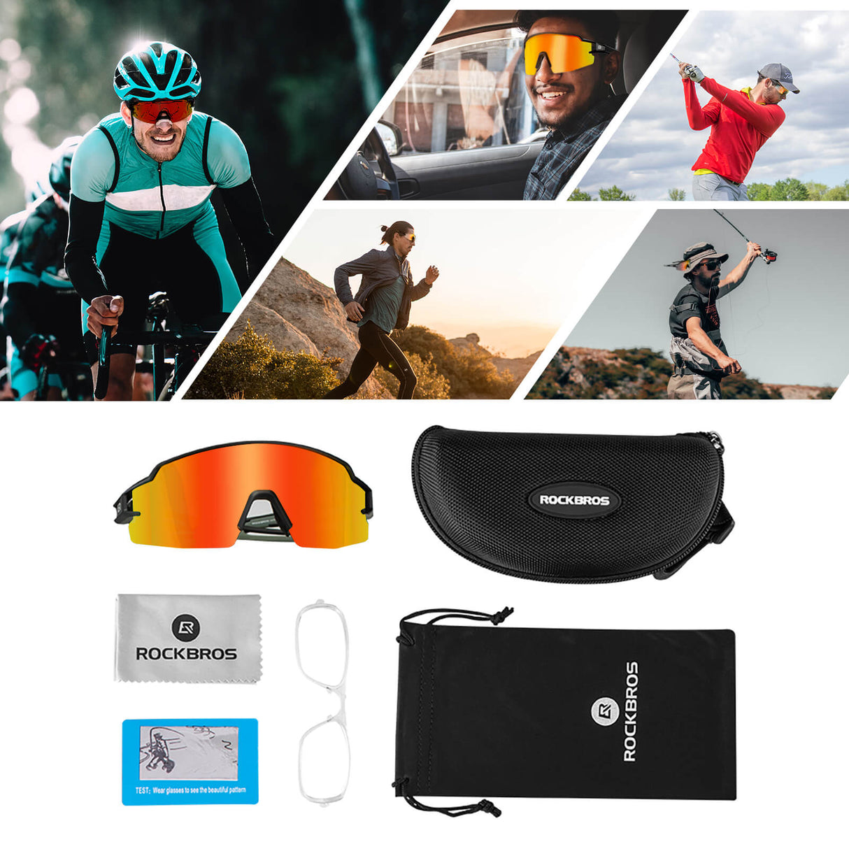 ROCKBROS Fahrradbrille Photochromatisch Sonnenbrille UV400-Schutz Leicht-Rot