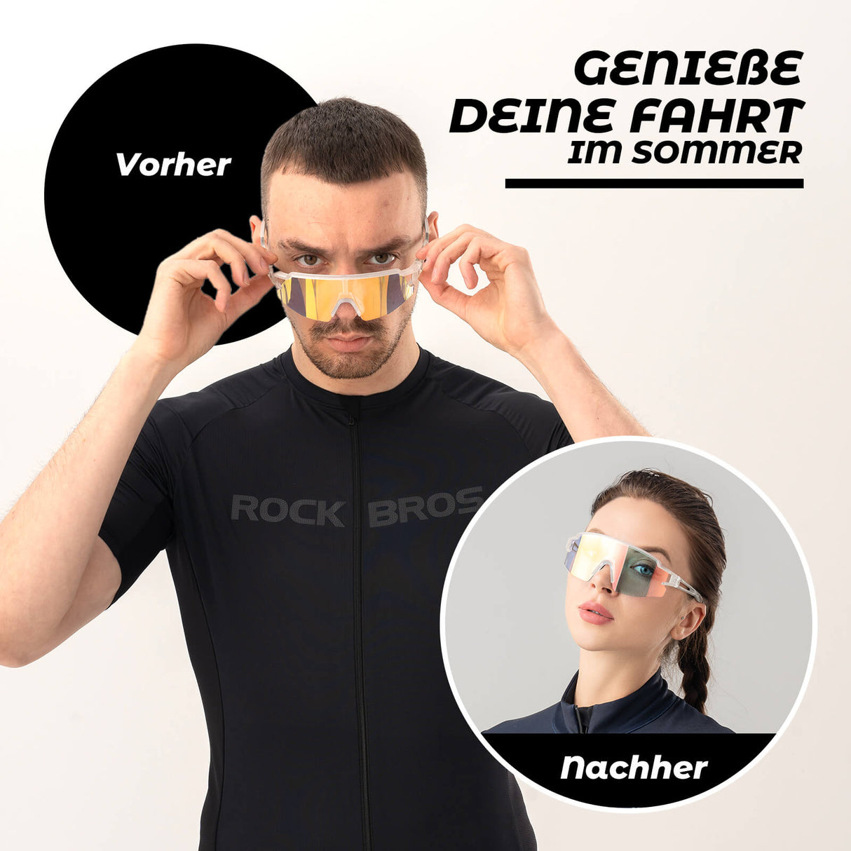 ROCKBROS Fahrradbrille Photochromatisch Sonnenbrille UV400-Schutz Leicht-Schwarz