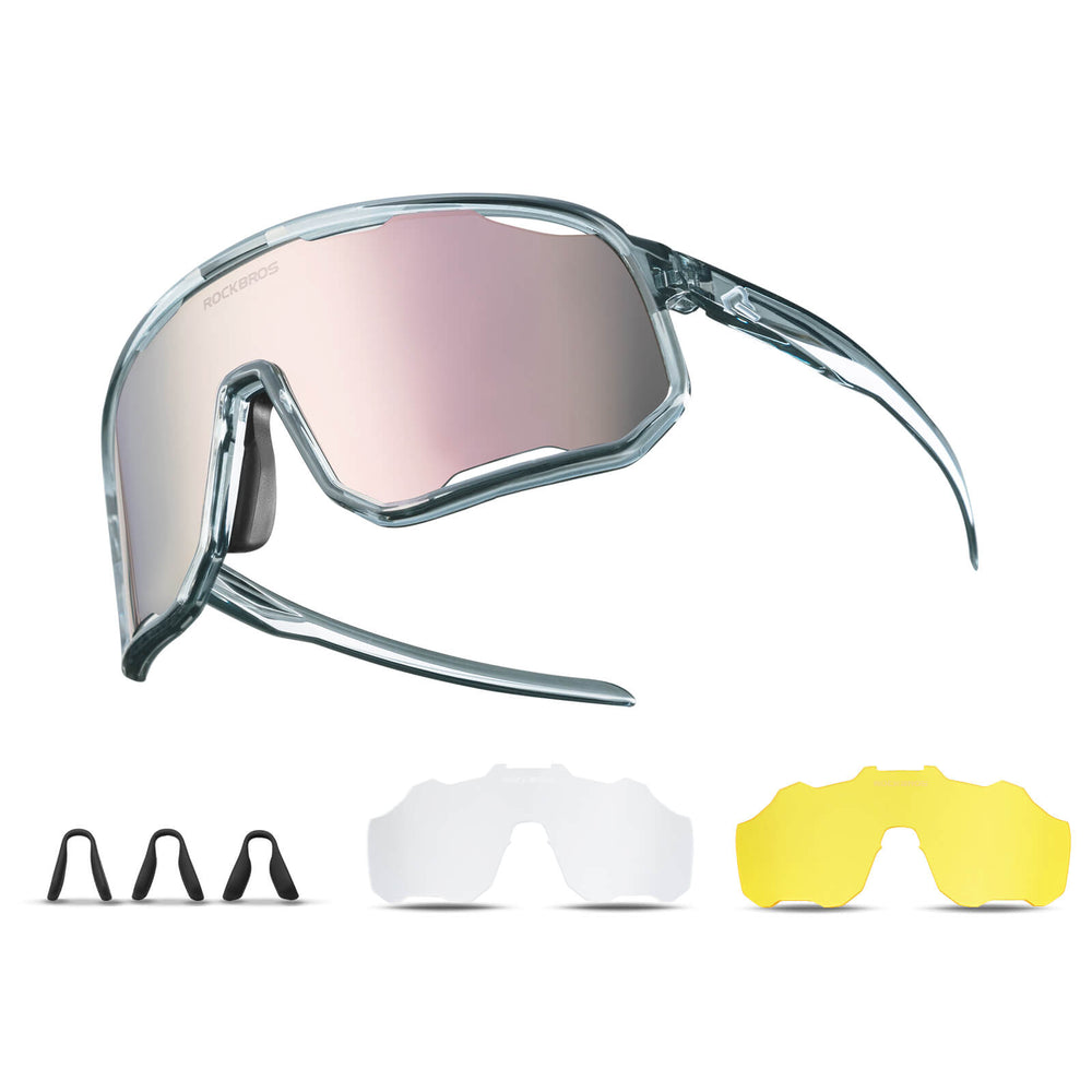 ROCKBROS Fahrradbrille Polarisierte Sonnenbrille UV-Schutz Wechsel-Nasenpads Damen/Herren-Silber-Rosa