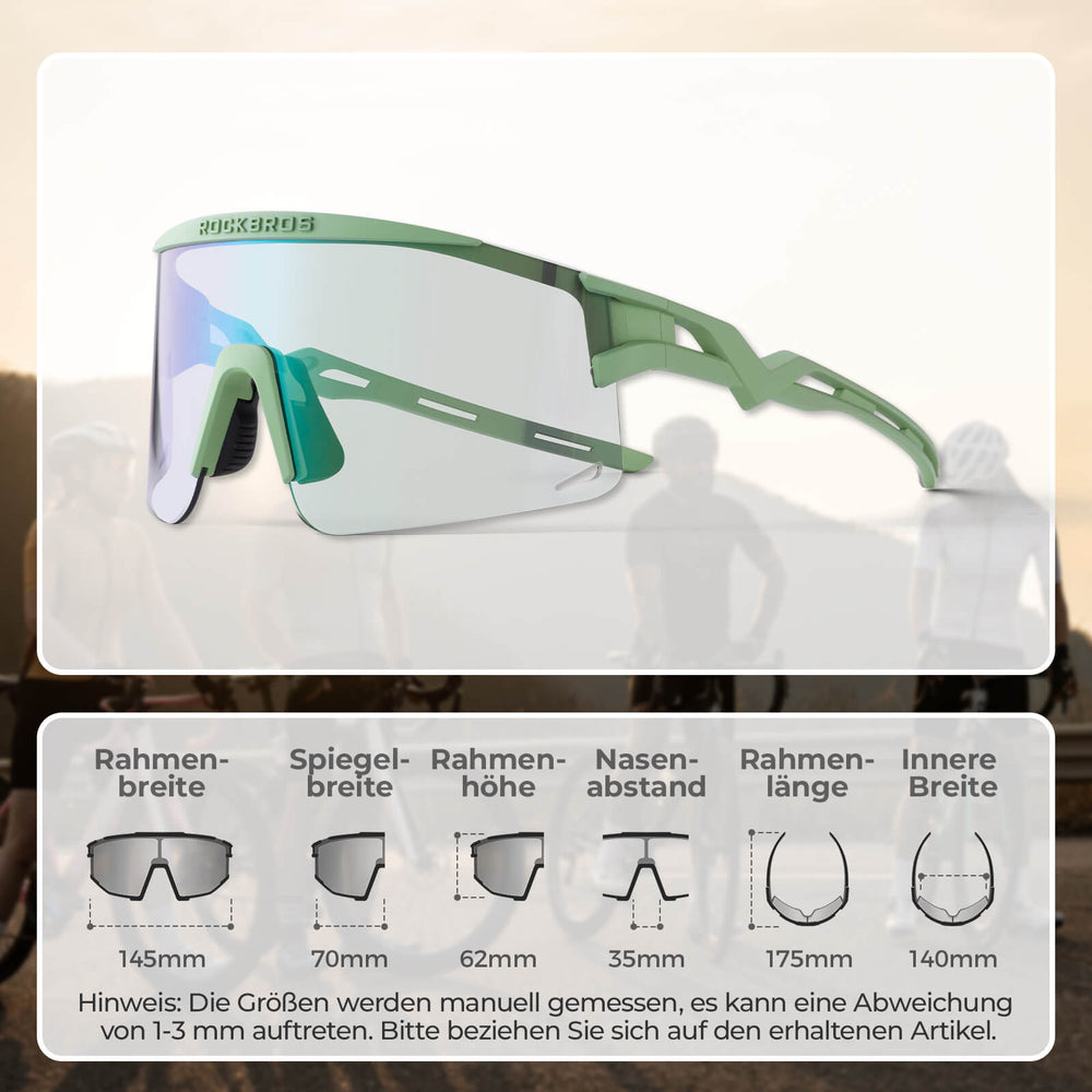 ROCKBROS Fahrradbrille Selbsttönend/Polarisiert Antibeschlag Winddicht UV-Schutz-Grün
