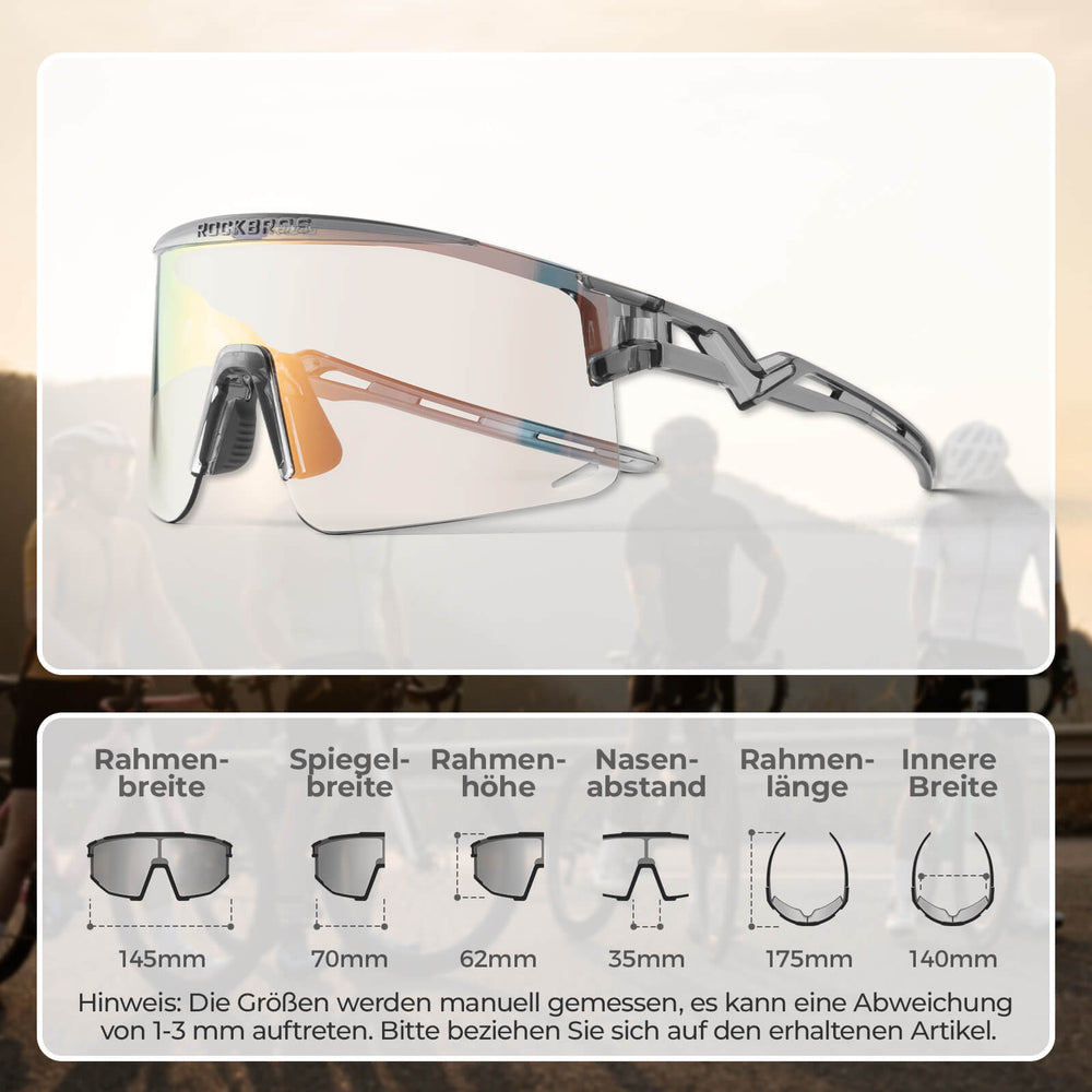 ROCKBROS Fahrradbrille Selbsttönend/Polarisiert Antibeschlag Winddicht UV-Schutz-Klargrau