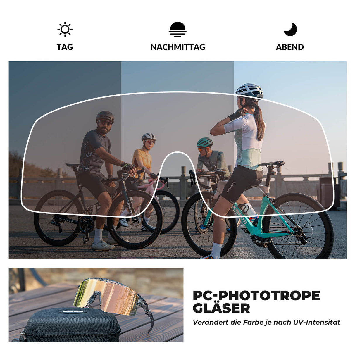 ROCKBROS Fahrradbrille Selbsttönend/Polarisiert Antibeschlag Winddicht UV-Schutz-Klargrau