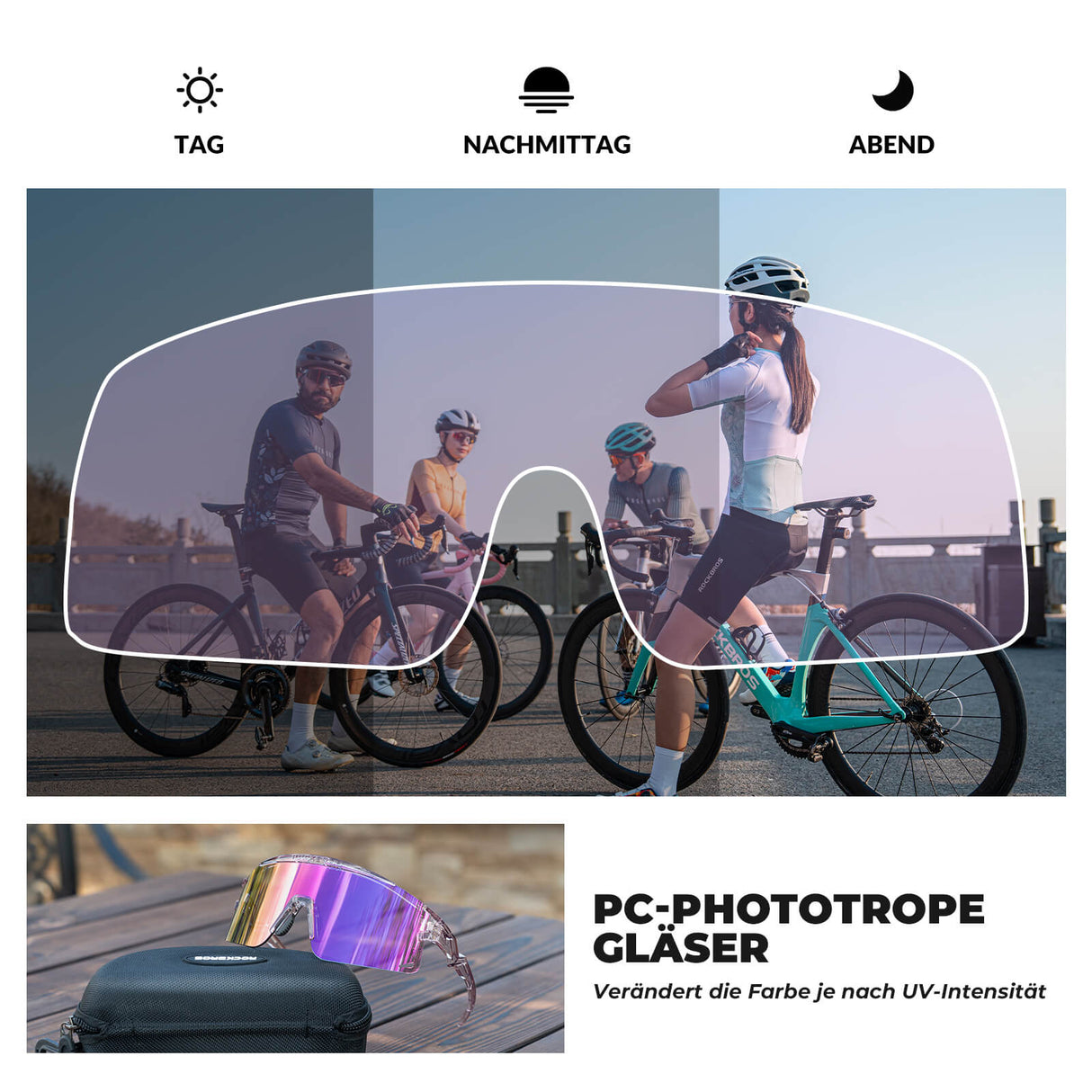 ROCKBROS Fahrradbrille Selbsttönend/Polarisiert Antibeschlag Winddicht UV-Schutz-Klarlila