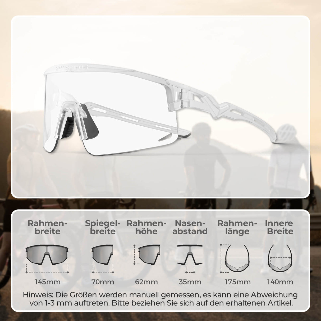 ROCKBROS Fahrradbrille Selbsttönend/Polarisiert Antibeschlag Winddicht UV-Schutz-Klarweiß