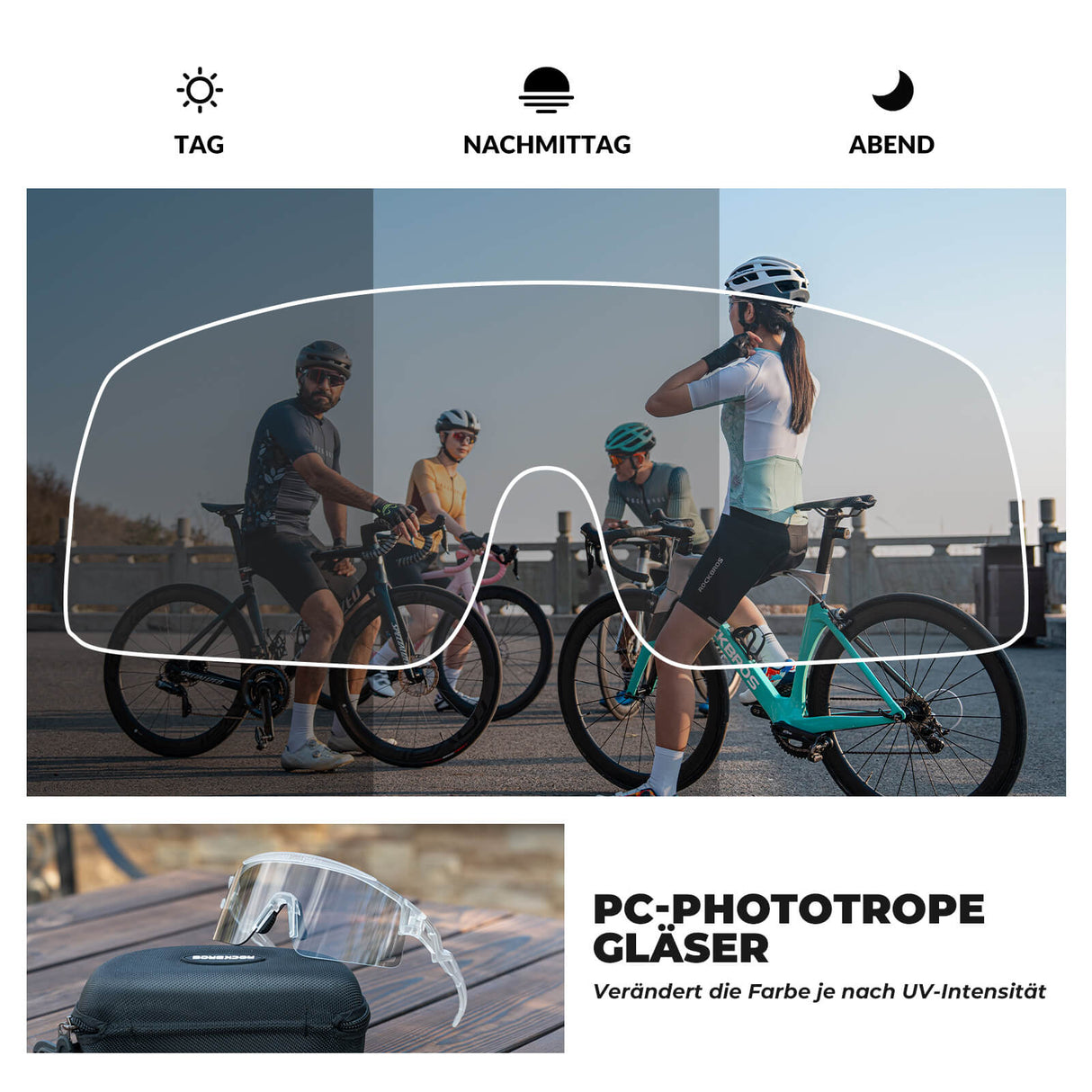 ROCKBROS Fahrradbrille Selbsttönend/Polarisiert Antibeschlag Winddicht UV-Schutz-Klarweiß